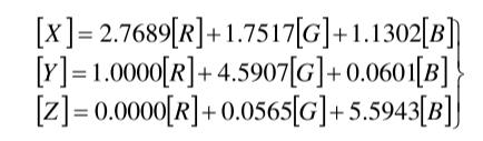 X、Y、Z與R、G、B系統(tǒng)的關(guān)系