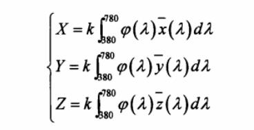 CIE三刺激值X、Y、Z表達(dá)式